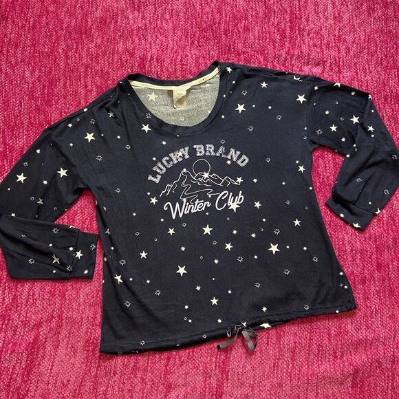 Lucky Brand Sleep Top Navy Blue Winter Club Size Small - Picture 1 of 9